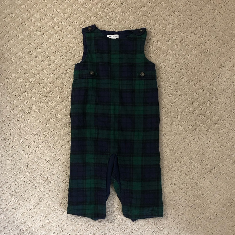 Janie & Jack - boys Blackwatch tartan romper overalls- 6-12 months